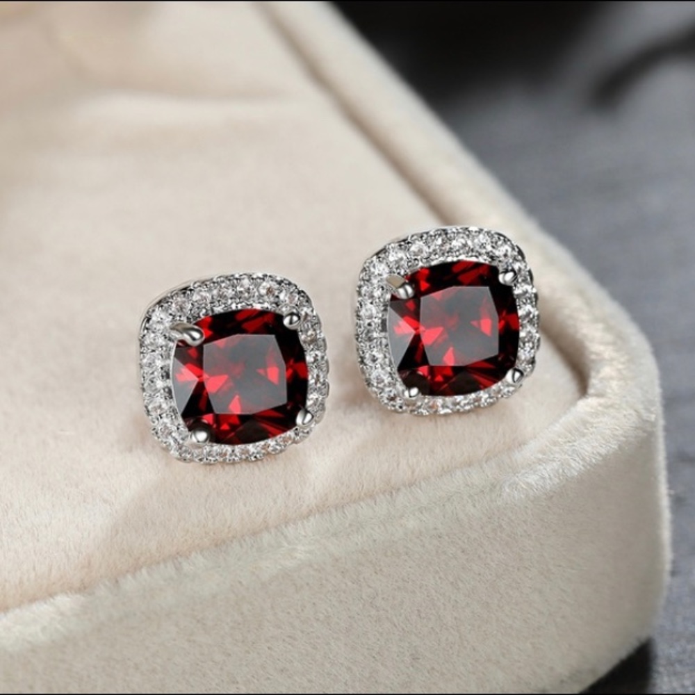 Beautiful Lab Created Ruby And Cz Cushion Cut Hal… - image 1